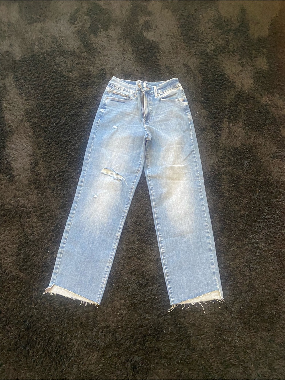 Express Light Blue Women's Straight-Leg Distressed Jeans